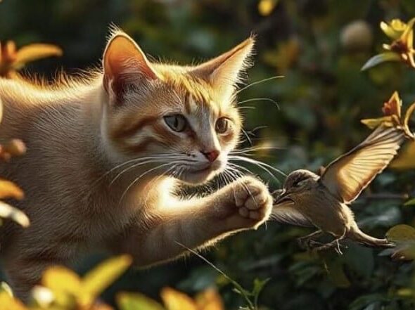 Chat chasse oiseau