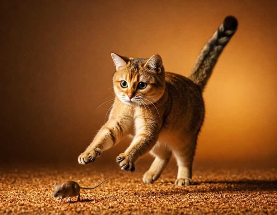 Chat chassant une souris